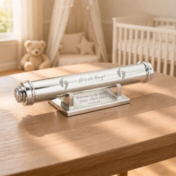 New Baby Boy Gifts Birth Certificate Holder Silver Plated, 6 of 7