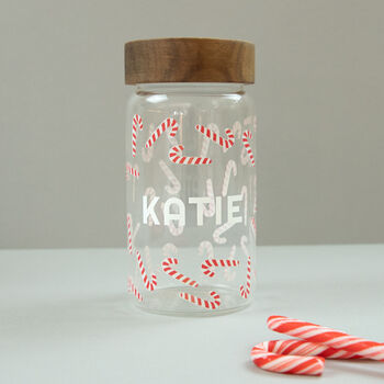 Personalised Candy Cane Glass Storage Jar, 2 of 6