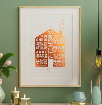 Personalised 7th Copper Wedding Anniversary Home Print, 2 of 9