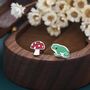 Sterling Silver Mismatched Enamel Frog And Mushroom Stud Earrings, thumbnail 1 of 10