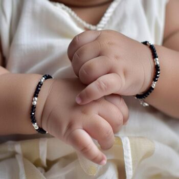 Baby Nazaria Black Beaded Silver Bracelet/Anklet, 2 of 4