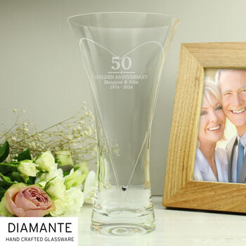 Wedding Anniversary Gift Engraved Crystal Glass Vase, 9 of 11