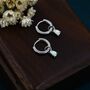 Sterling Silver White Opal Droplet Huggie Hoop Earrings, thumbnail 4 of 10