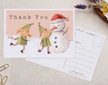 Christmas Elves And Snowman Thank You A6 Postcard Pack, 3 of 3