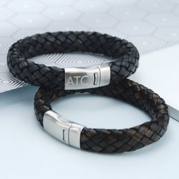 Personalised Men's Chunky Leather Plait Bracelet, 2 of 10