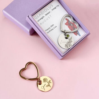 Personalised Birth Flower Birth Stone Keyring, 3 of 12