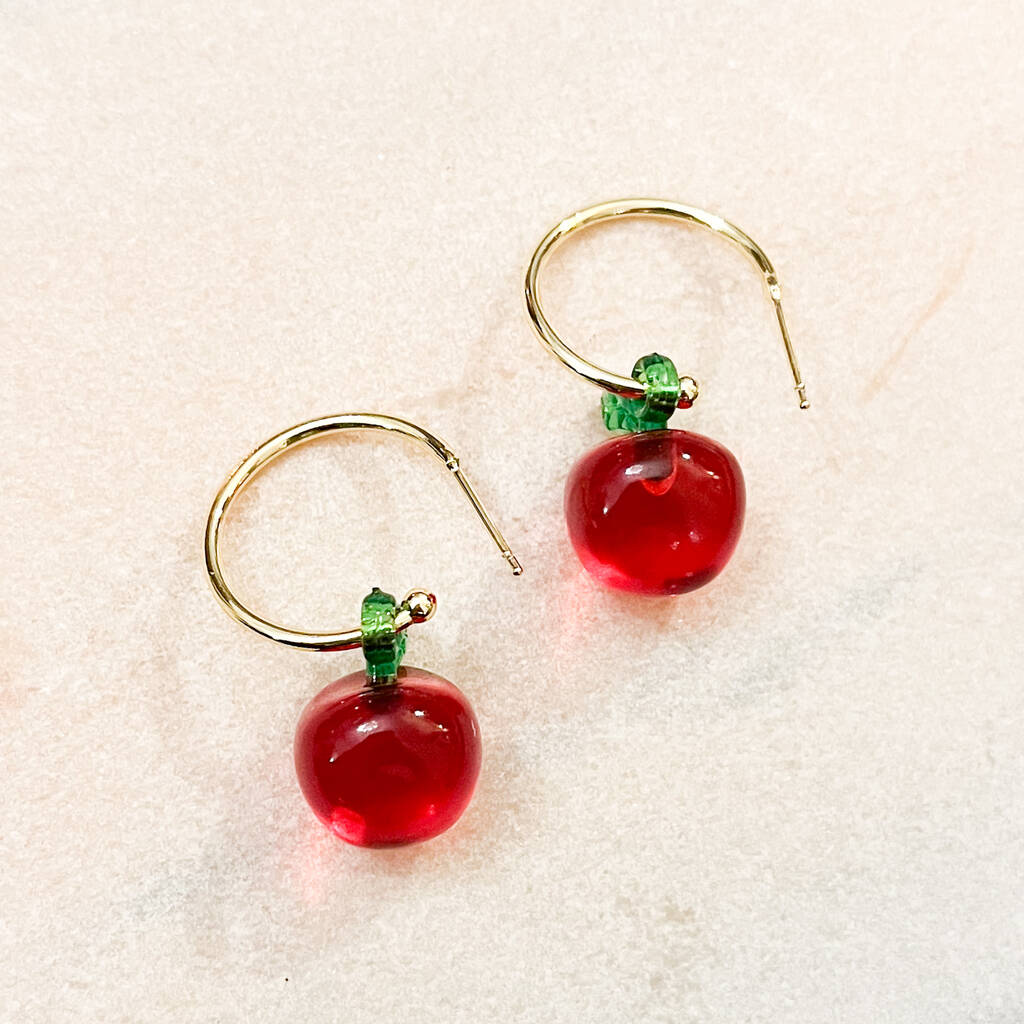 Red Candy Apple Hoop Earrings
