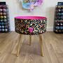Pink Leopard Print Round Wooden Side Table With Drawer, thumbnail 1 of 10