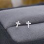 Sterling Silver Tiny Cross Stud Earrings, thumbnail 5 of 12