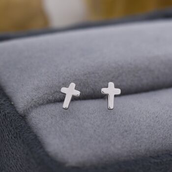 Sterling Silver Tiny Cross Stud Earrings, 5 of 12
