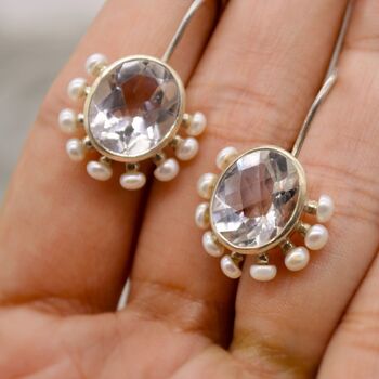 Clear Quartz, Pearl Silver Earrings, 6 of 12