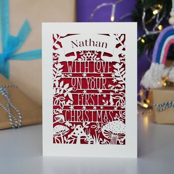 Personalised Woodland First Christmas Papercut Card, 3 of 12