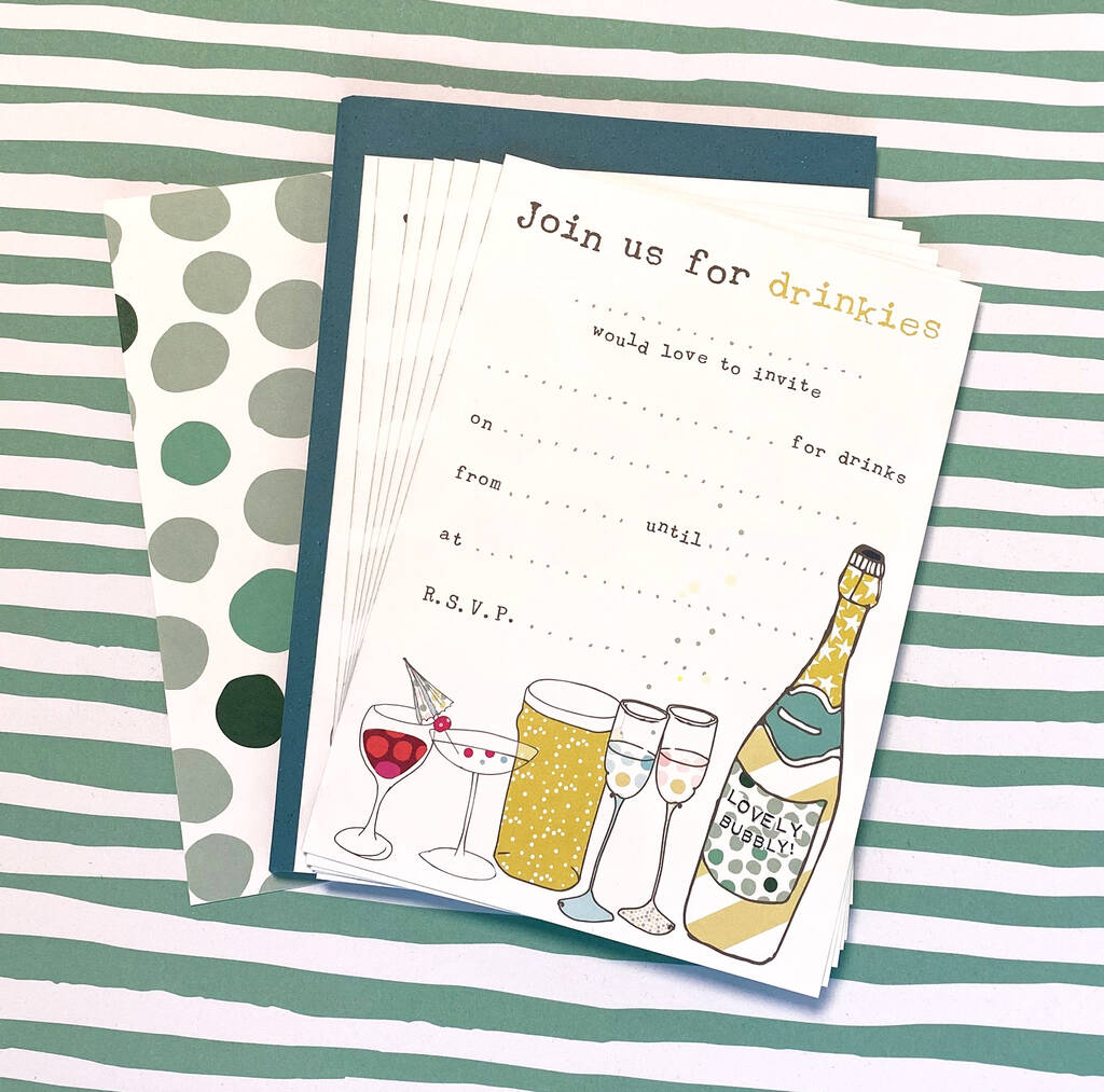 Pack Of Eight Drinks Or Party Invitations, 1 of 2