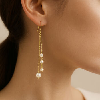 Gold Plated Sterling Silver Multi Freshwater Pearl Long Chain Drop Earrings, 2 of 4