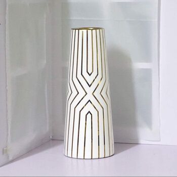 White Gold Stripe Ceramic Home Decor Flower Vase, 2 of 7