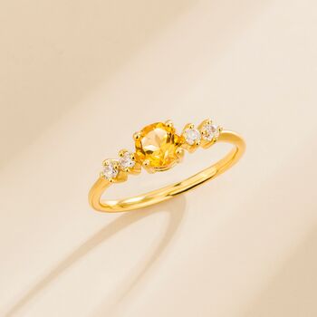 Citrine Five Stone Ring In Sterling Silver And Gold Vermeil, 3 of 11