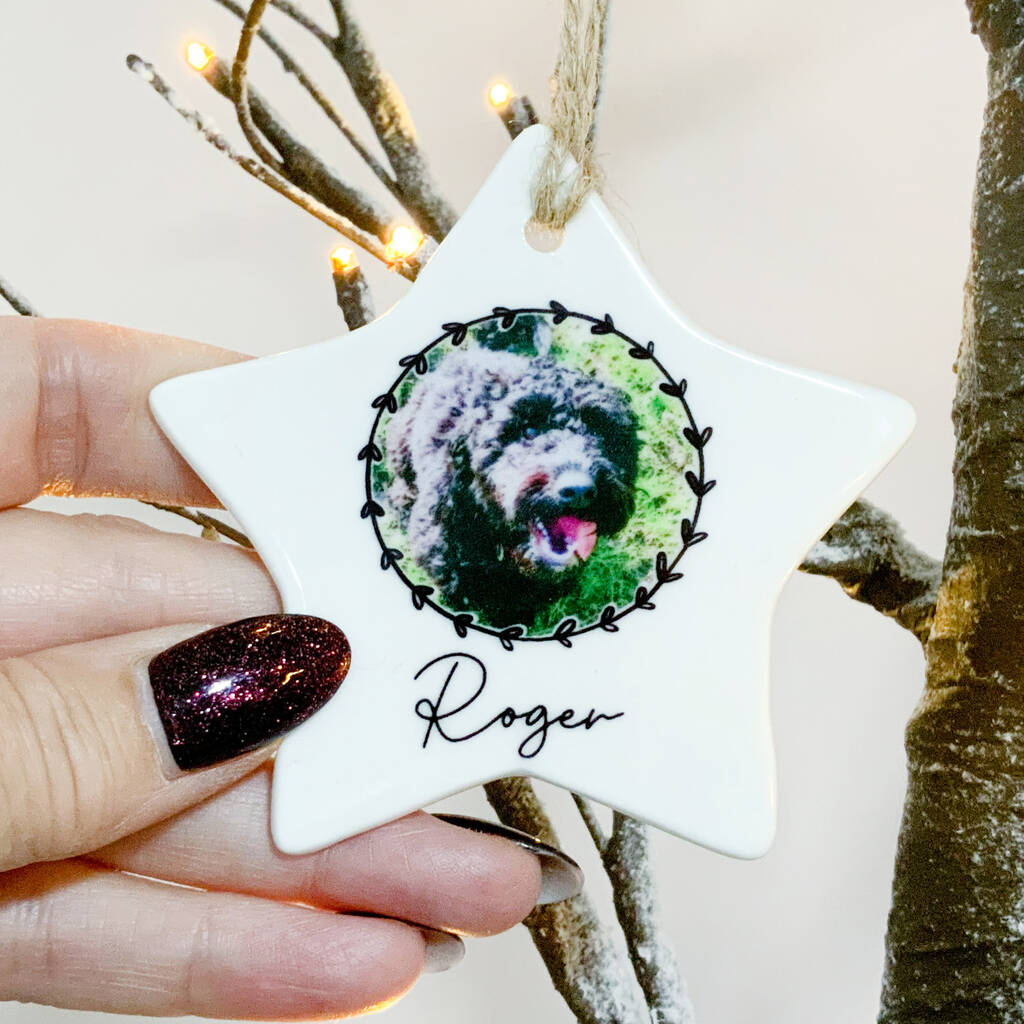 Personalised Pet Wreath Star Christmas Tree Decoration, 1 of 2