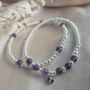 Sterling Silver February Amethyst Personalised Heart Bracelet Set Of Two Stacking Bracelets: February Birthstone Stacking Jewellery, thumbnail 2 of 5