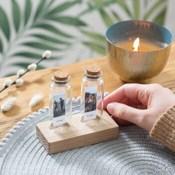 Personalised Photo Bottles With Double Oak Stand, 2 of 2