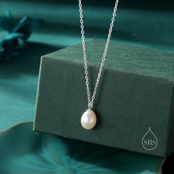 Natural Droplet Pearl Necklace In Sterling Silver, 5 of 12