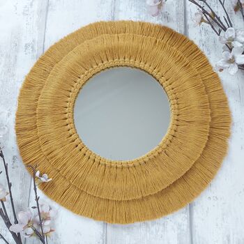 Handmade Medium Fringed Macrame Mirror, Macrame Bedroom Wall Mirror, 7 of 10