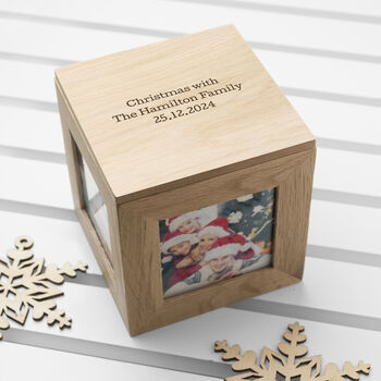 Personalised Oak Christmas Photo Cube Keepsake Box, 2 of 4