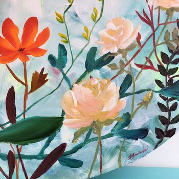 Round Floral Cotton Canvas Painting Warm Palette, 4 of 5