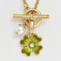 Gold Lucky Clover And Pearl Toggle Necklace, thumbnail 3 of 8