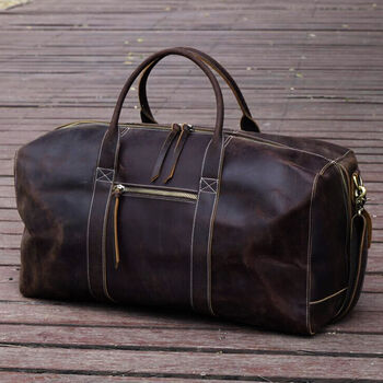 Genuine Leather Holdall Dark Brown, 10 of 12