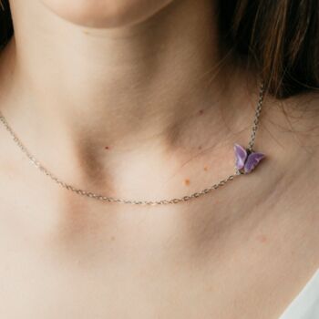 Silver Plated Purple Sideways Butterfly Necklace, 3 of 3