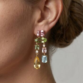 Hanabi Mixed Stone Drop Mismatch Earrings, 4 of 4