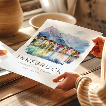 Austria Travel Print Of Innsbruck With Map Coordinates, 2 of 7