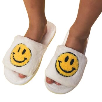 Happy Face White Slippers – Cosy Gift With A Smile Summer Sale, 3 of 5