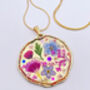 Pressed Flowers Round Gold Necklace Medium Hand Made, thumbnail 6 of 11