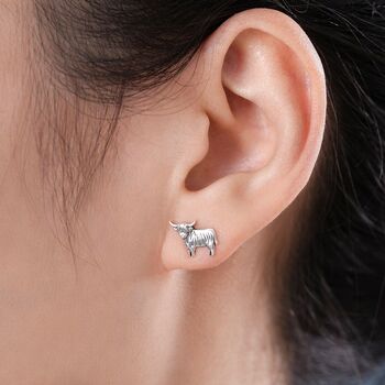 Sterling Silver Small Pair Of Highland Cow Screw Back Earrings, 6 of 10