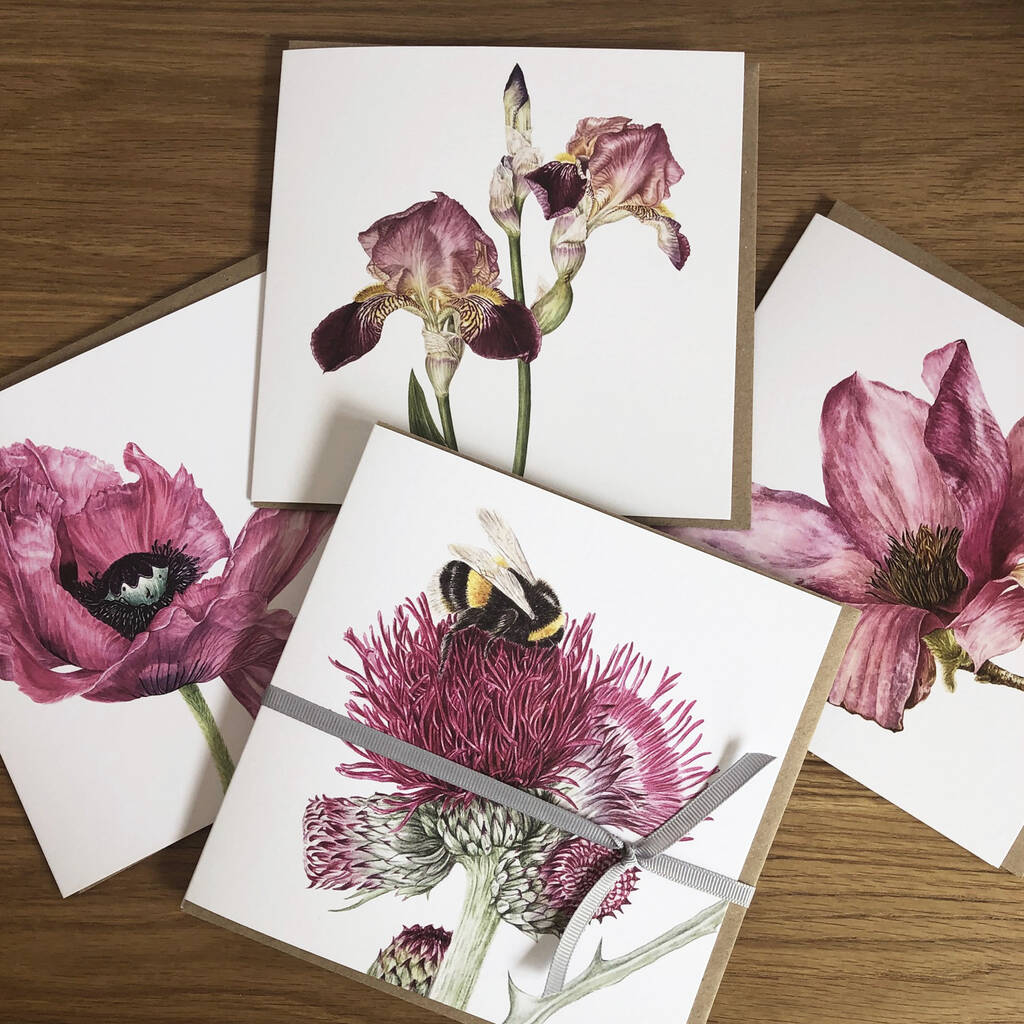 Bumble Bees And Floral Blank Botanical Art Cards, 1 of 6