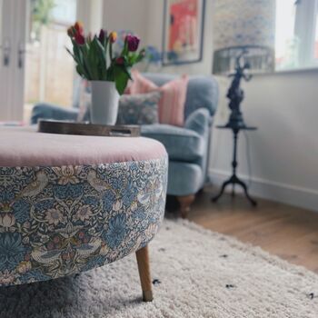 Louis Footstool In Strawberry Thief And Blush Velvet, 3 of 4