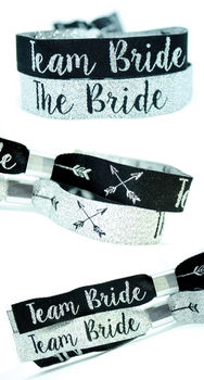Team Bride Silver And Black Hen Party Wristbands, 8 of 9