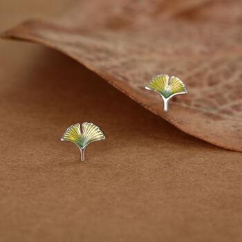 Sterling Silver Ginkgo Leaf Stud Earrings, 5 of 11