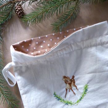 Personalised Hand Embroidered Christmas Drawstring Sack, 4 of 9