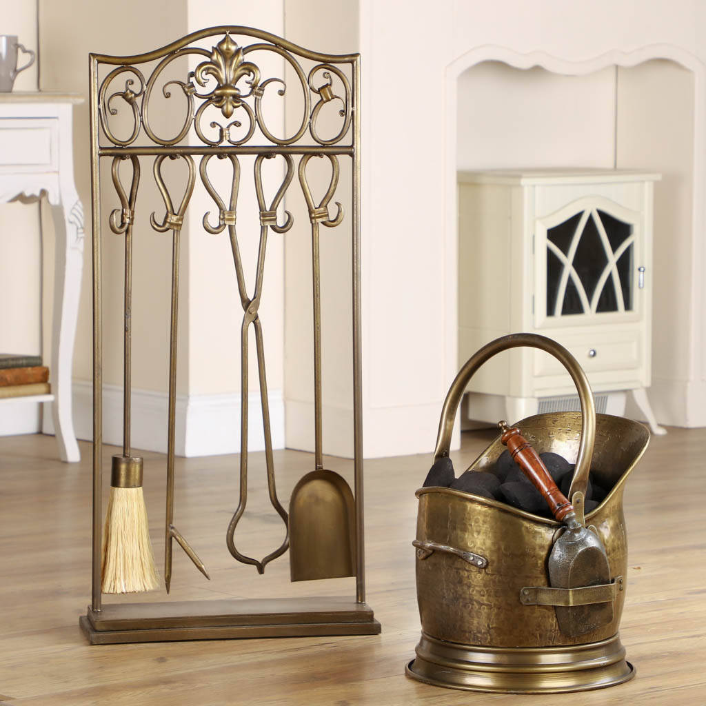 Antique Brass Coal Bucket With Shovel By Dibor