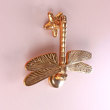 G Decor Golden Dragonfly Polished Brass Door Knocker Elegant Front Door Hardware Fitting, 5 of 5