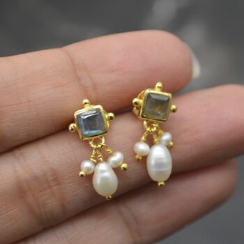 Labradorite Pearl Earrings: June Birthstone, 3 of 7