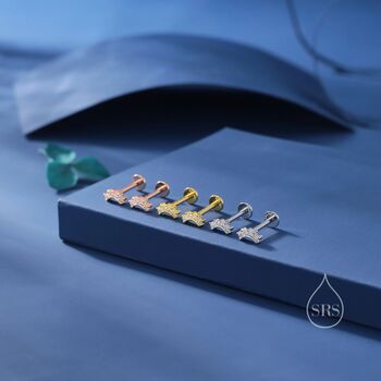 Extra Tiny Curved Bar Cz Internally Flat Back Earrings In Sterling Silver, 4 of 10