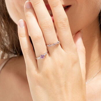 Pink Sapphire And Amethyst Stackable Half Eternity Band In Sterling Silver And Gold, 9 of 12