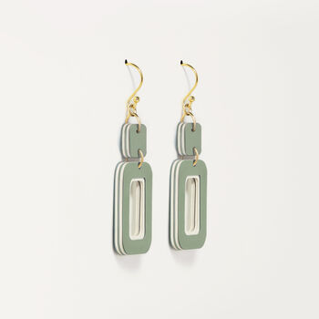 Green And Cream Rectangle Earrings, 5 of 7