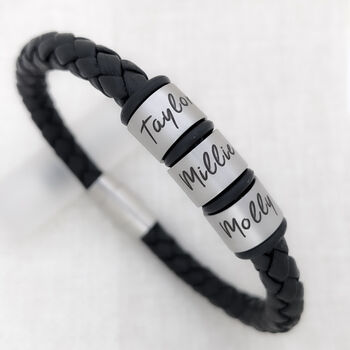 Personalised Mens Bracelet With Engraved Name Rings, 5 of 9