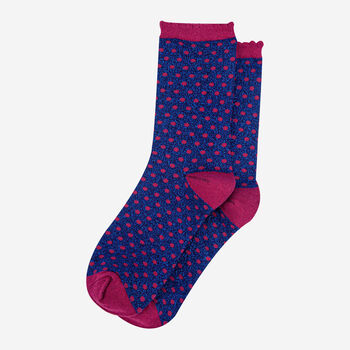 Women's Glitter Socks Navy Berry Small Polka Dots, 2 of 3