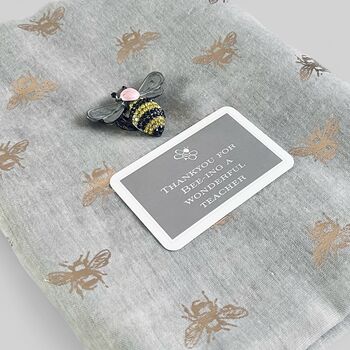 Gold Leaf Bee Scarf And Sparkle Bee Brooch Set, 2 of 8