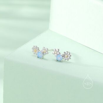 Tiny Forget Me Not Flower Bouquet Cz Stud Earrings, 6 of 11